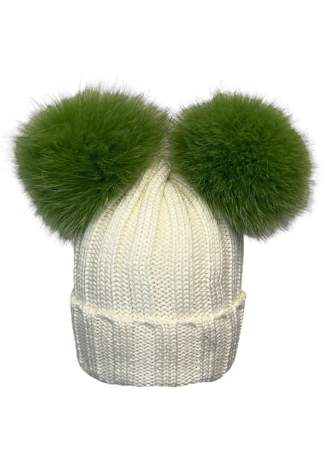 Berretto in lana con due pompon bicolore REGINA | 40100BIANCO/PRATO