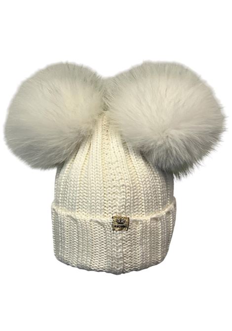 Berretto in lana con due pompon bicolore REGINA | 40100BIANCO/PRATO