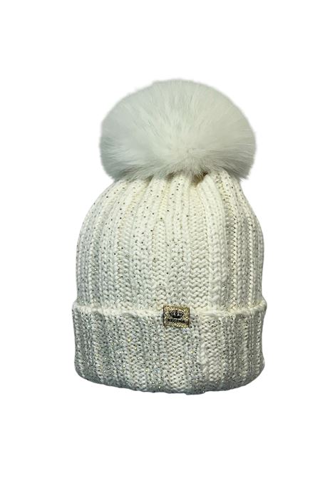 Beretto con brillantini e pompon REGINA | 40732CREAM